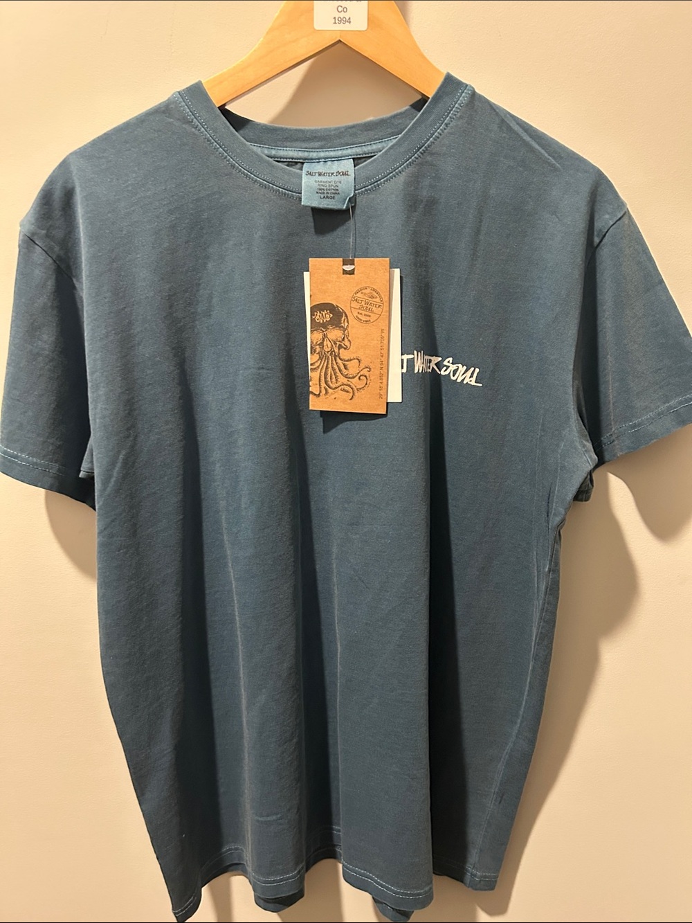 Salt Water Soul Short Sleeve Crew Neck Tee in Washed Blue - Left Chest Logo